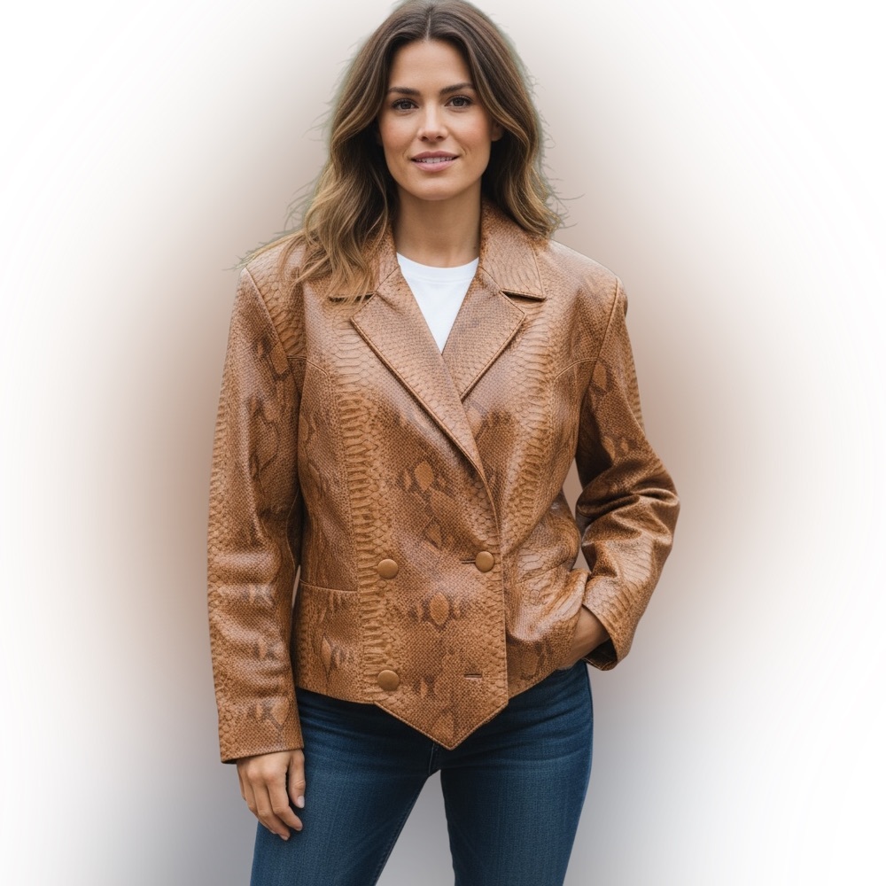 SIBYLLE LYN  Brown Animal Skin Leather Jacket